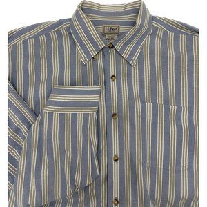 LL Bean Men's Tall size Large Striped Button Down Long‎ Sleeve Shirt Green Blue